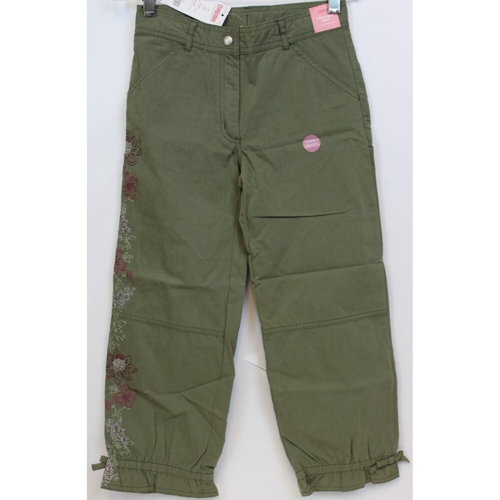 NEW 2005 Gymboree Romantic Garden Pants sz 9 Olive Green Embroidered Elastic Hem